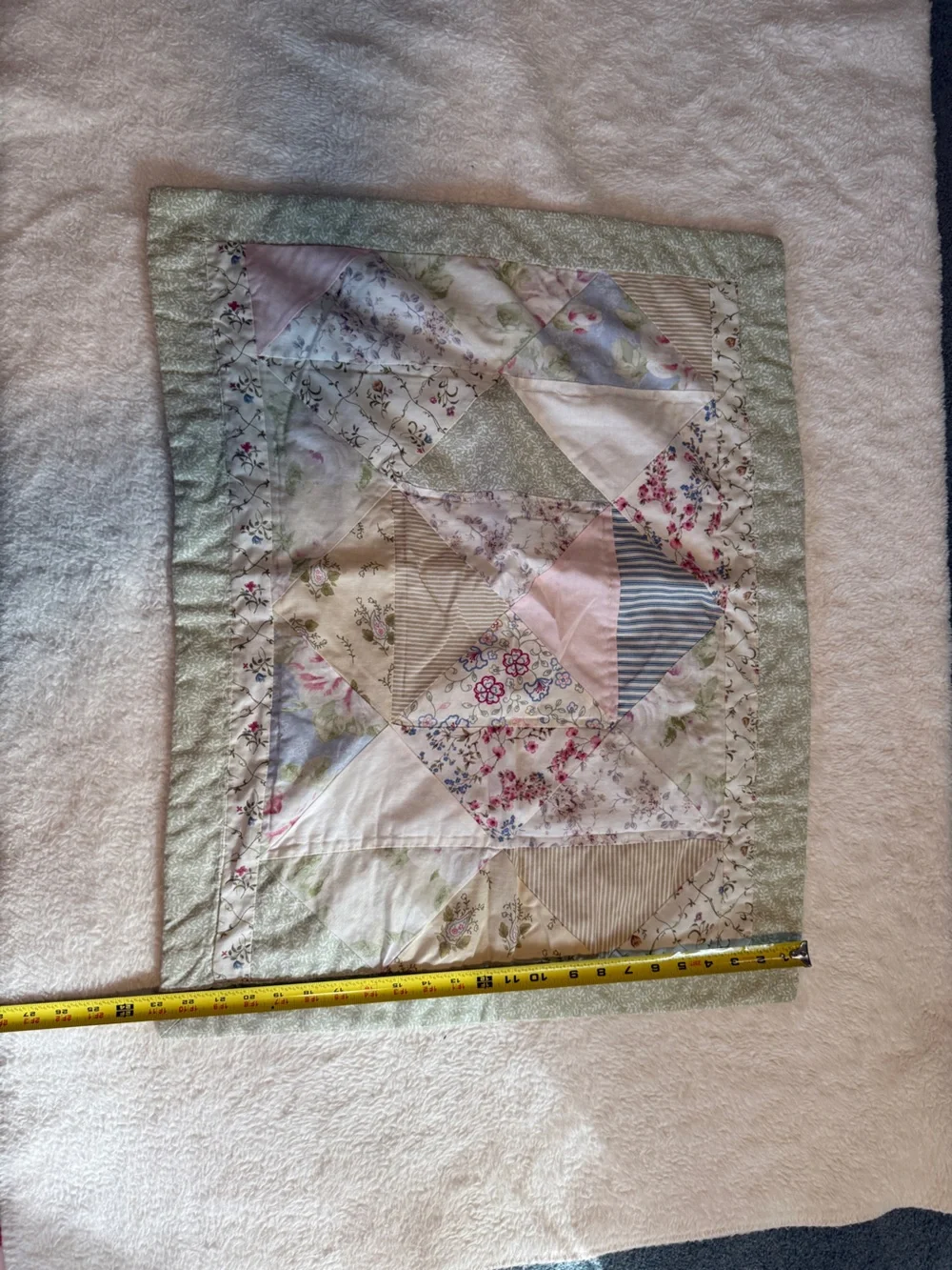 Quilted Handmade Patchwork Standard Size Pillowcases- Green & Pink